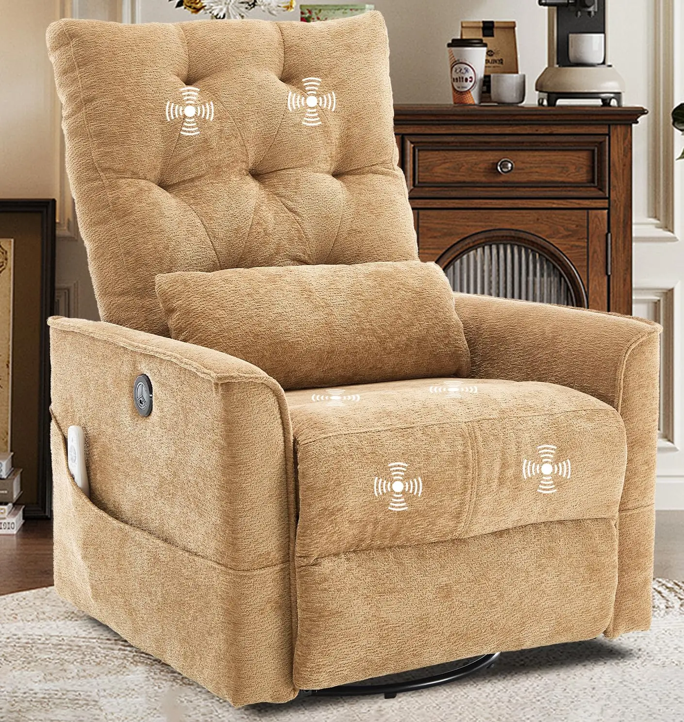 

Electric Massage Recliner Chair with Heat USB Port Wide Seat Reclining Chair with Lumbar Pillow Oversized Massaging Power Swivel