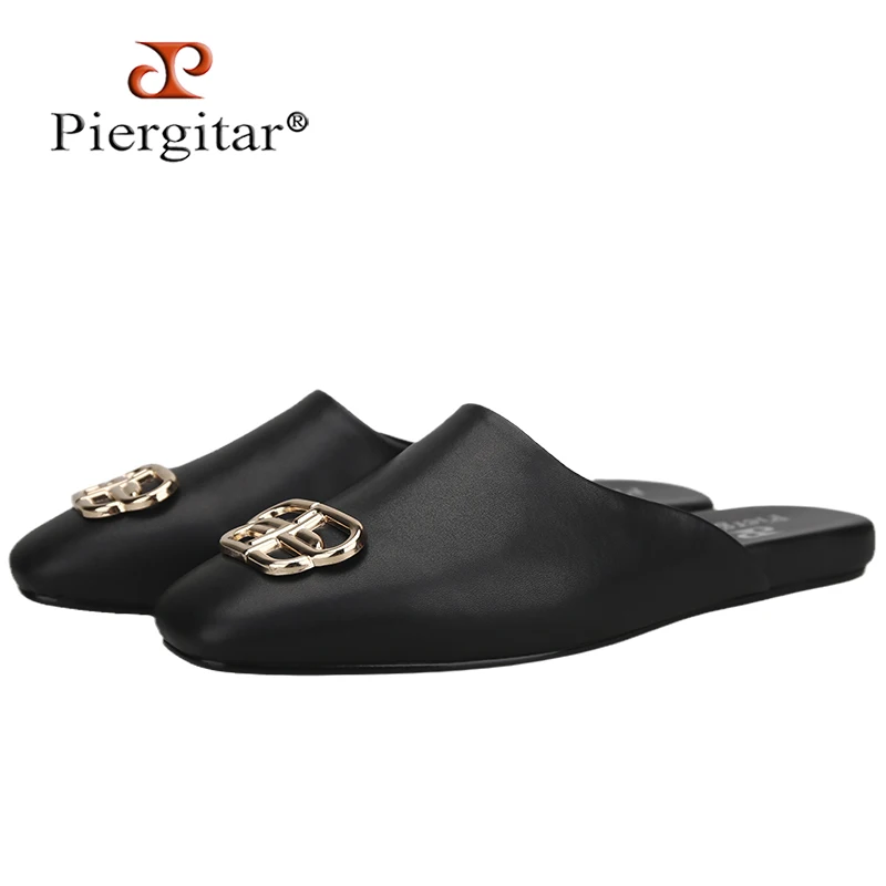 Piergitar 2025 Handcrafted Black Calfskin Men's Mules Trend Style Luxurious Brand 