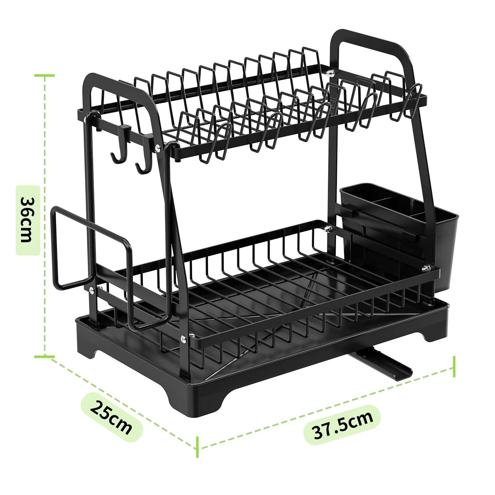 Estante de secado de platos de 2 niveles, soporte para cubiertos de acero inoxidable, bandeja de drenaje, organizador de almacenamiento de cocina que ahorra espacio para cortar platos