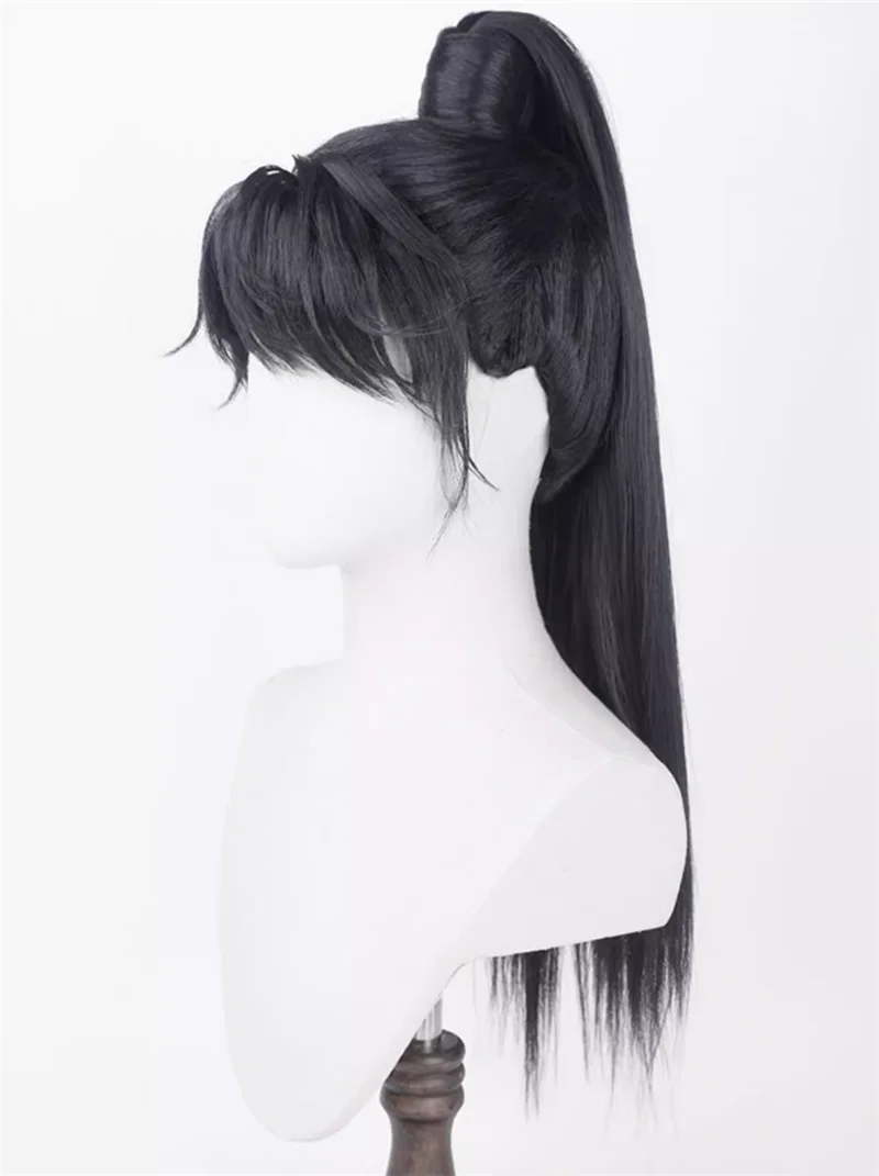 Huo Qubing 이미 스타일링된 코스프레 가발 블랙 롱 코스프레 가발 코스프레 소품 세트 할로윈 파티 공연용