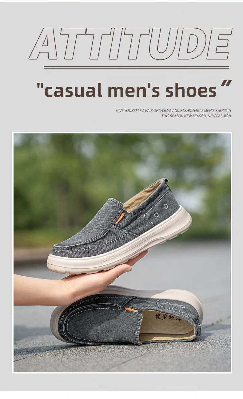 Herren-Slipper aus Canvas, lässige Schuhe, weiches Denim-Obermaterial, atmungsaktives Baumwollfutter, rutschfeste, dicke Sohle, bequeme Loafer zum Gehen. – Detail 2