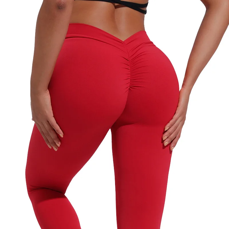 Damskie legginsy do jogi z wysokim stanem Scrunch sportowe Leggins elastyczne spodnie treningowe w szpic spodnie treningowe