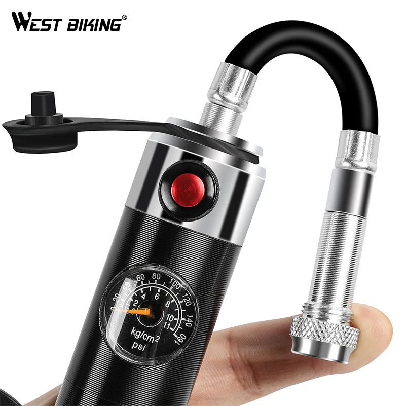 WEST BIKING Bicycle Pump Mini Hand Air Pump Pressure Gauge Cycling Tire Inflator Fork Schrader Presta Valve Portable Bike Pump