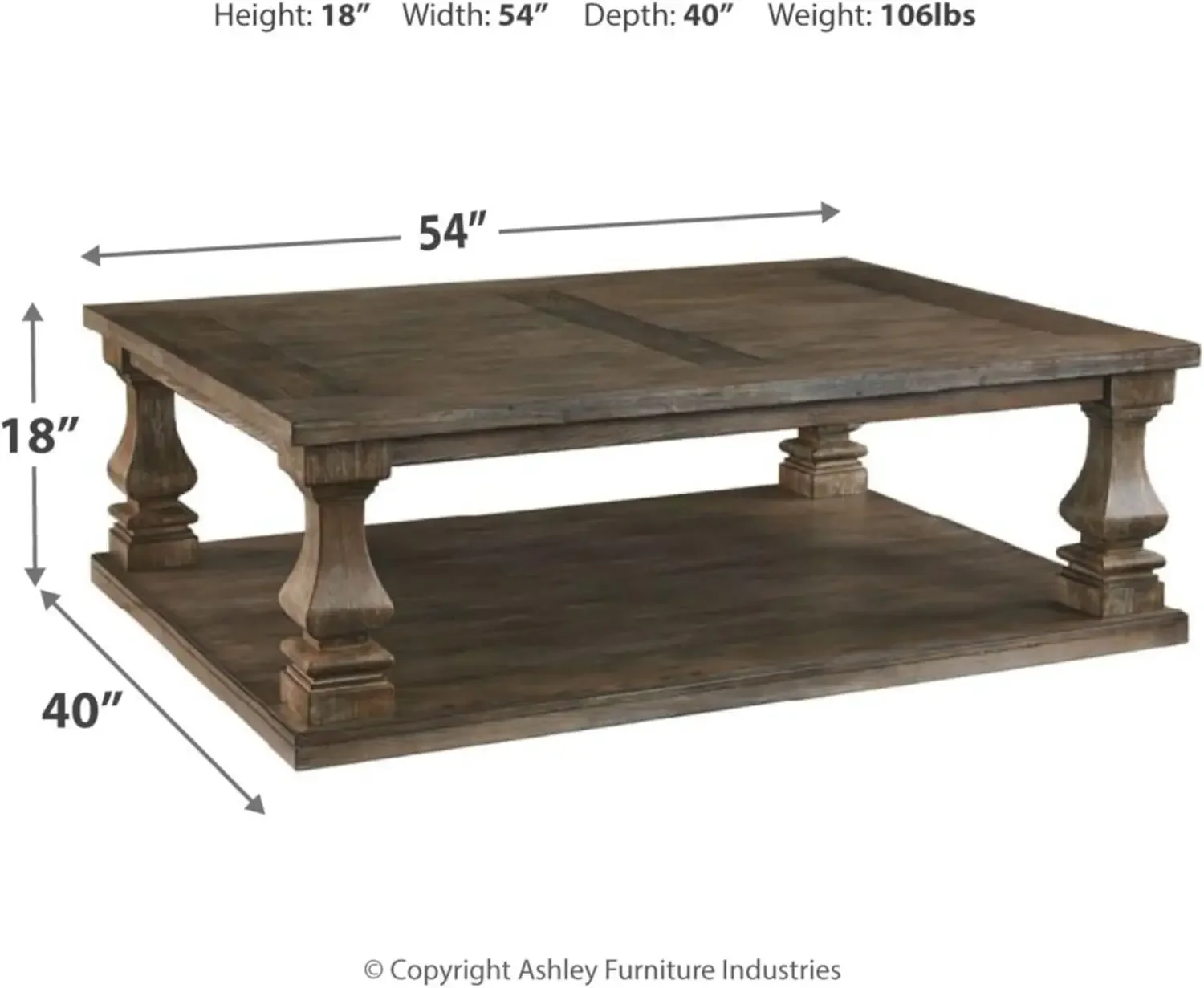 Ashley Johnelle Farmhouse Coffee Table, Design Signature, Acabamento cinza resistido, Cinza