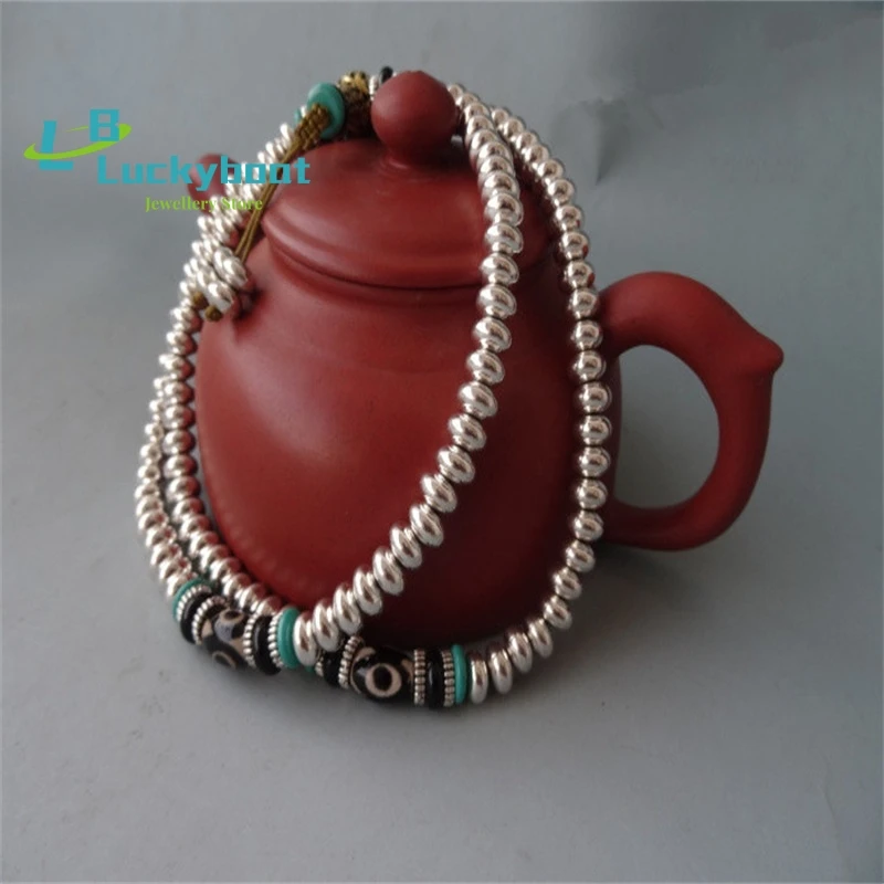 Collectibles White Copper Tibetan Rosary Beads Turquoise Dzi Beads Agate Copper Bracelet Necklace