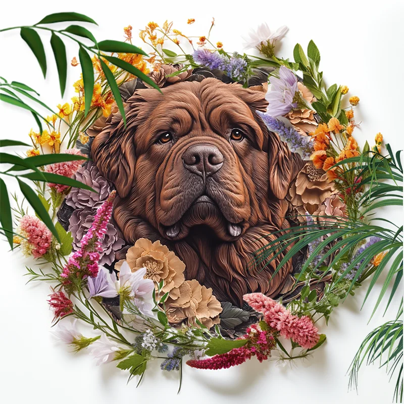 Circular Aluminum Decorative Painting of Tibetan Mastiff | Perfect Christmas and Halloween Gifts for Dog Lovers