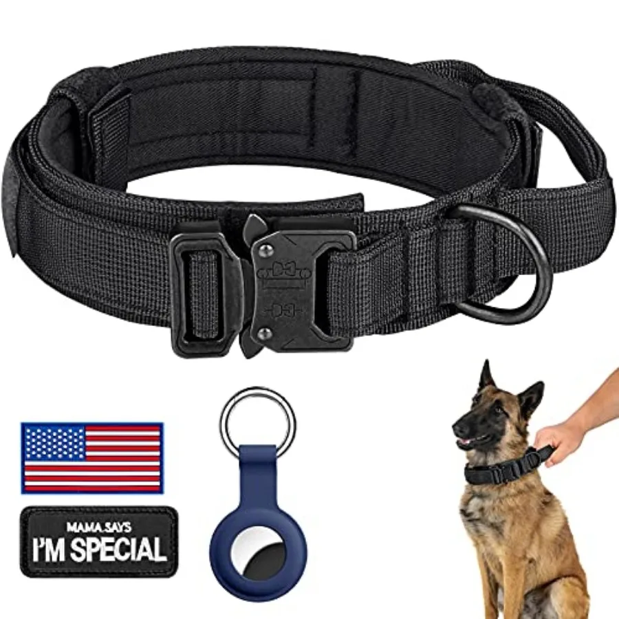 

Tactical Dog Collar, Adjustable Military Training Nylon Dog Collar with Control Handle and Heavy Metal Buckle for Medium and La