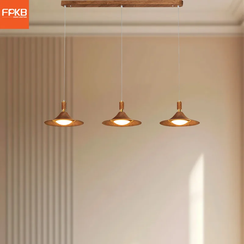 French retro new restaurant chandelier walnut color antique tea room dining table light three-head eye protection chandelier