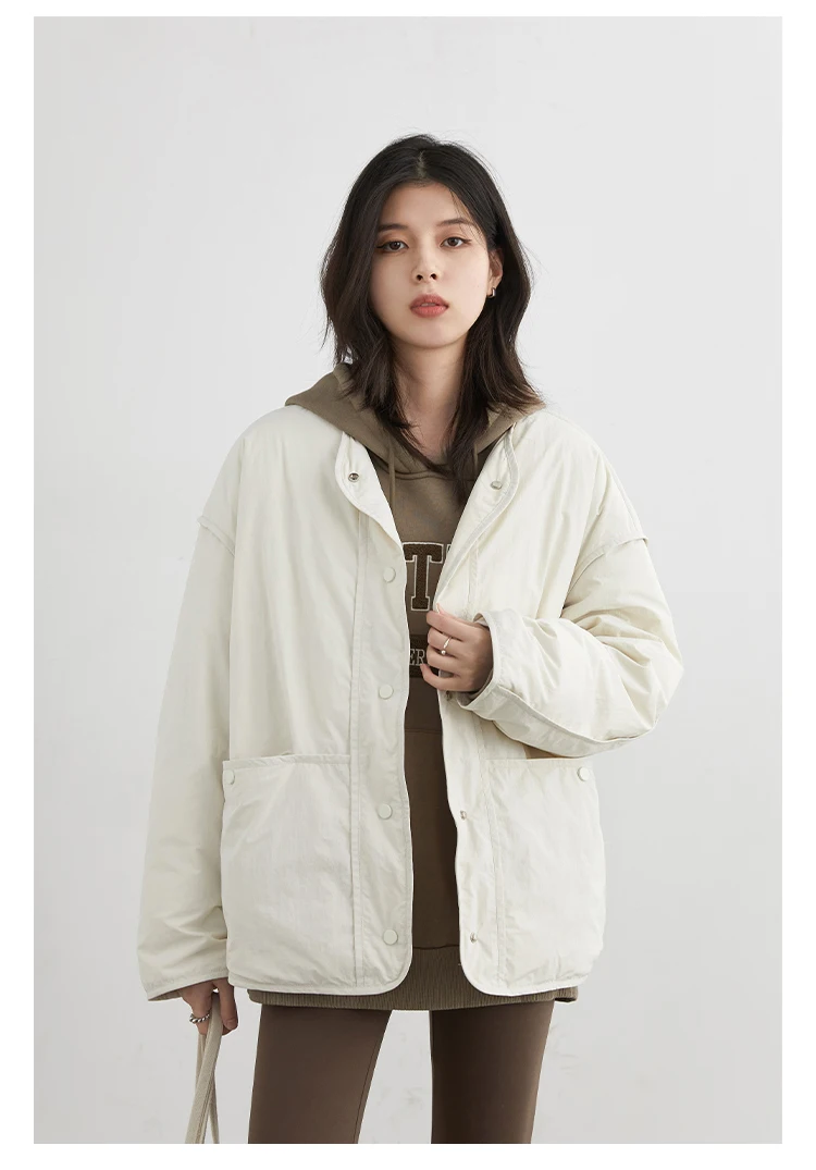 CHIC VEN Women Down Coats Simple Loose Texture Round Neck Down Jacket 90 White Duck Down Jacket Autumn Winter 2025