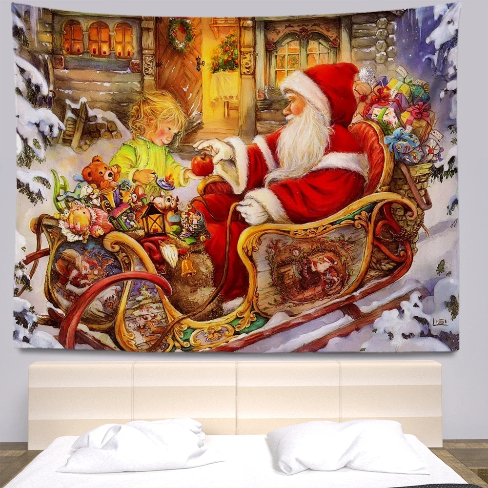 

New Year Christmas Santa Claus Printed Pattern Tapestry Home Living Room Bedroom Dormitory Wall Decoration Background Cloth