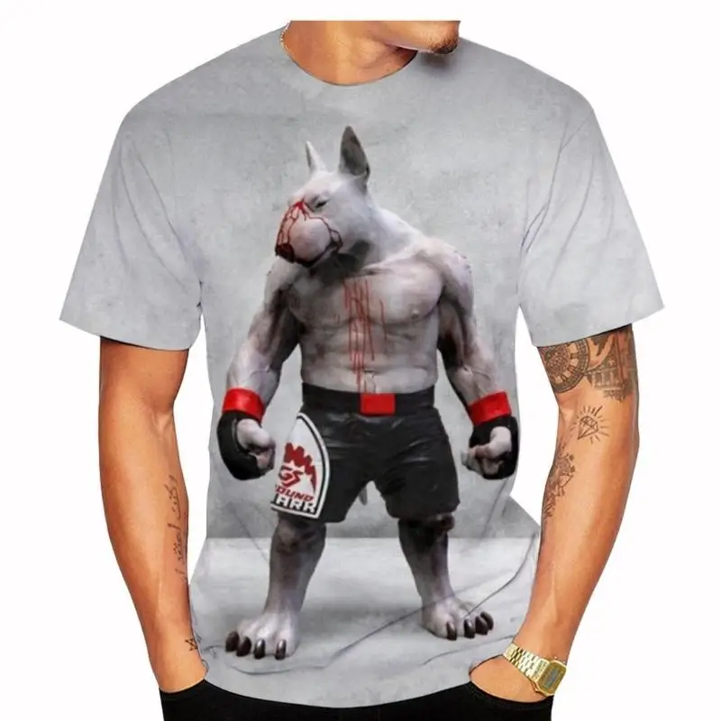 Bull Terrier 3D Print Unisex T-Shirt, Summer Casual Short Sleeve Street Style Pet Dog Style Lightweight and Breathable Top