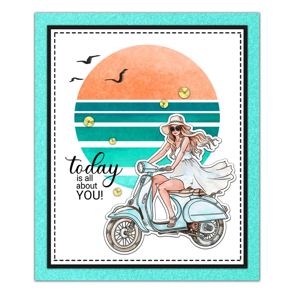 Mangocraft Summer Days Women Motorcycle Clear Stamp DIY Scrapbooking Supplies Silicone Stamps For Card Making Albums Decor