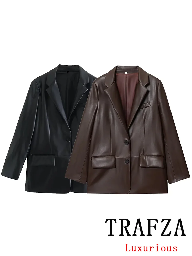 

TRAFZA Vintage Holiday Chic Women Blazer Single Breasted Long Sleeve Blazer New Fashion 2025 Autumn Winter Office Lady Blazers