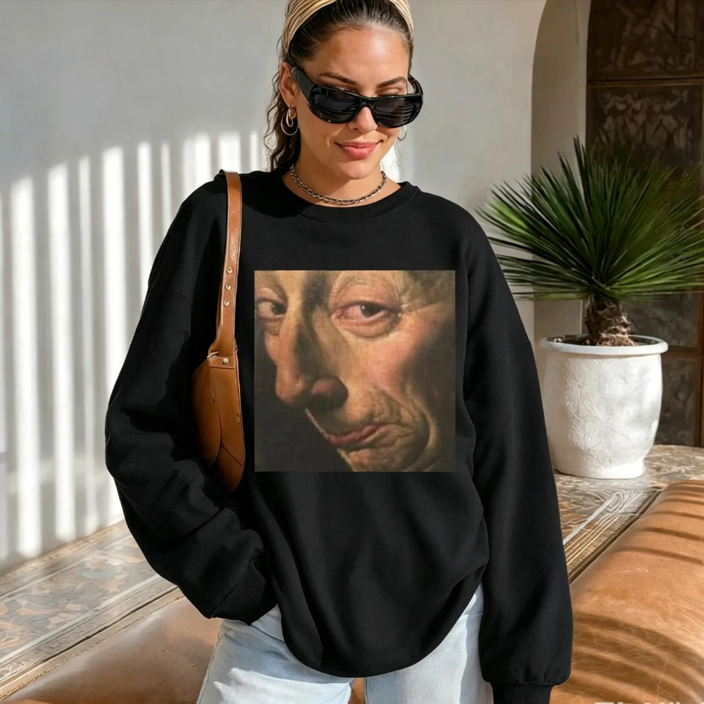 Vintage Classic Oil Painting Portrait Graphic Pullover Renaissance Fine Art Aesthetic Face Art Print Casual Loose Fit Sweatshirt