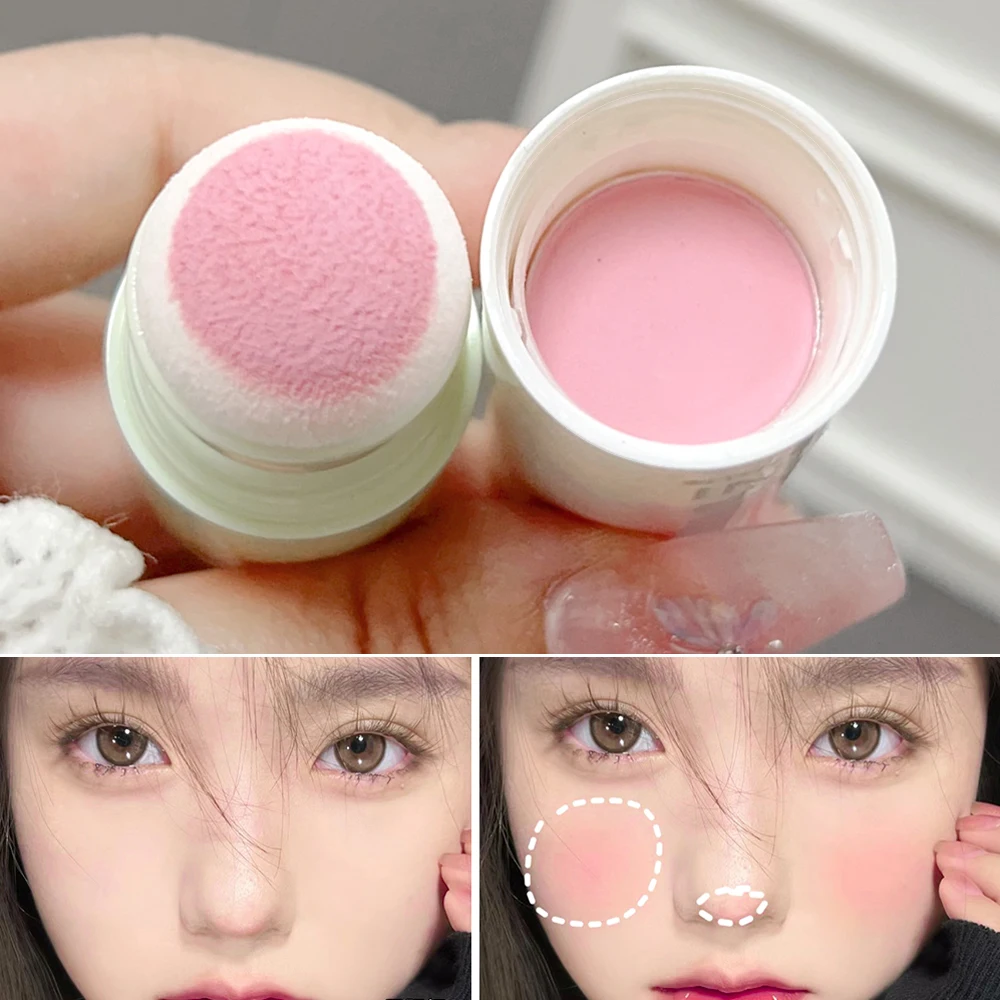 Colorete con cabeza de esponja, resistente al agua, brillo facial, contorno en polvo, crema Natural duradera, pigmentos para mejillas, maquillaje coreano