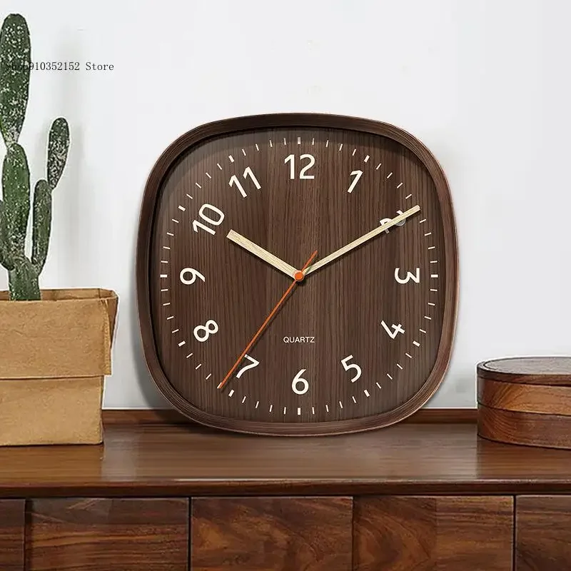 Square Retro Living Room Silent Wall Clock Japanese Original Wood Grain Modern Minimalist Home Creative Clock