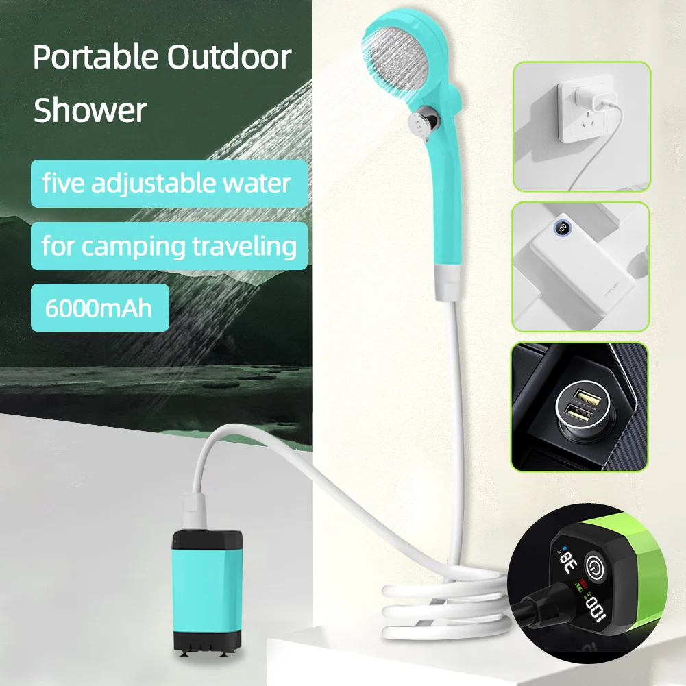 

Душ для кемпинга на открытом воздухе IPX7, водонепроницаемый с цифровым дисплеем, портативный электрический насос для душа для пеших прогулок, путешествий, пляжа, полива домашних животных