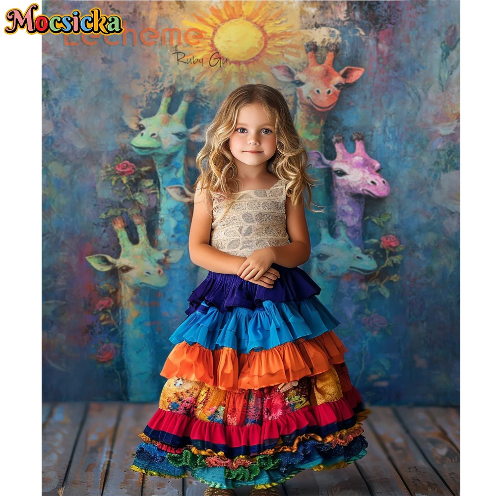 Mocsicka 아트 추상 배경 사진 태양 개 꽃 벽 아이 아기 파티 부활절 봄 유화 배경 장식 스튜디오