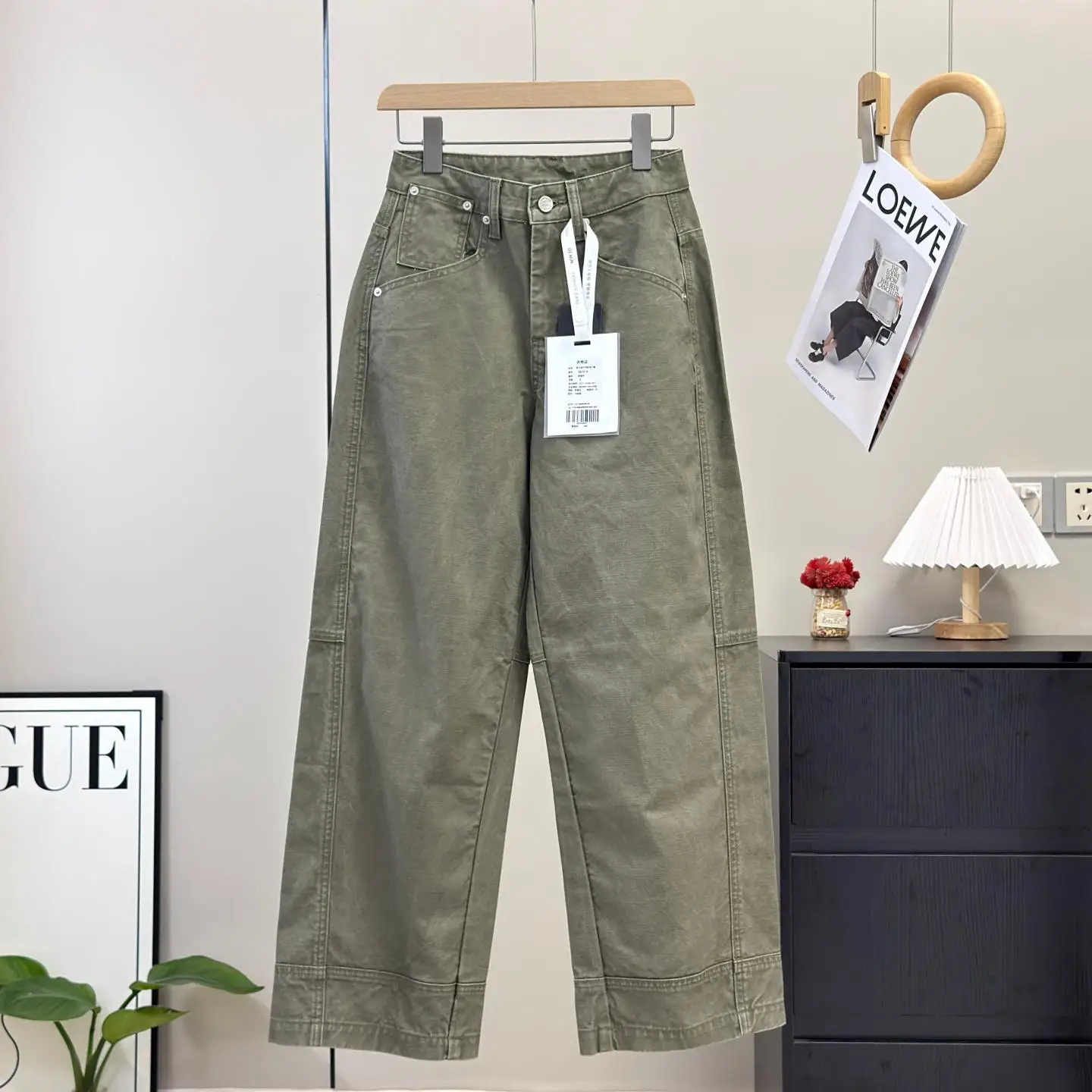 High Waist Straight Leg Women's Jeans American Retro Loose Fit Knife Bamboo Texture Casual Cotton Denim Trousers