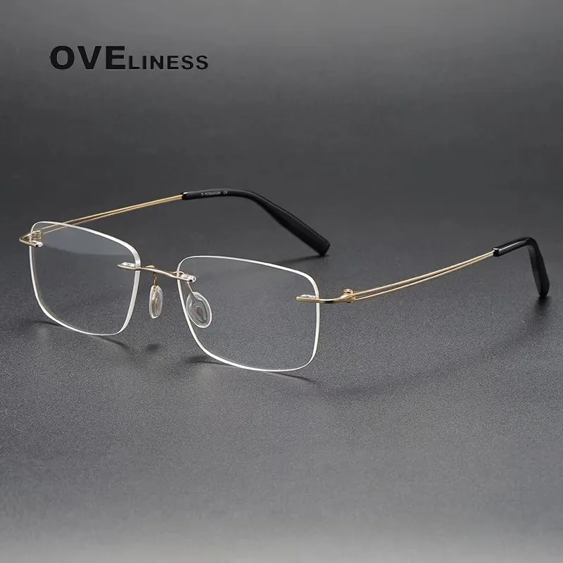 

Pure Titanium Glasses Frame for Men Women Rimless Square Eyeglasses Frames Korean Eyewear Ultralight spectacles