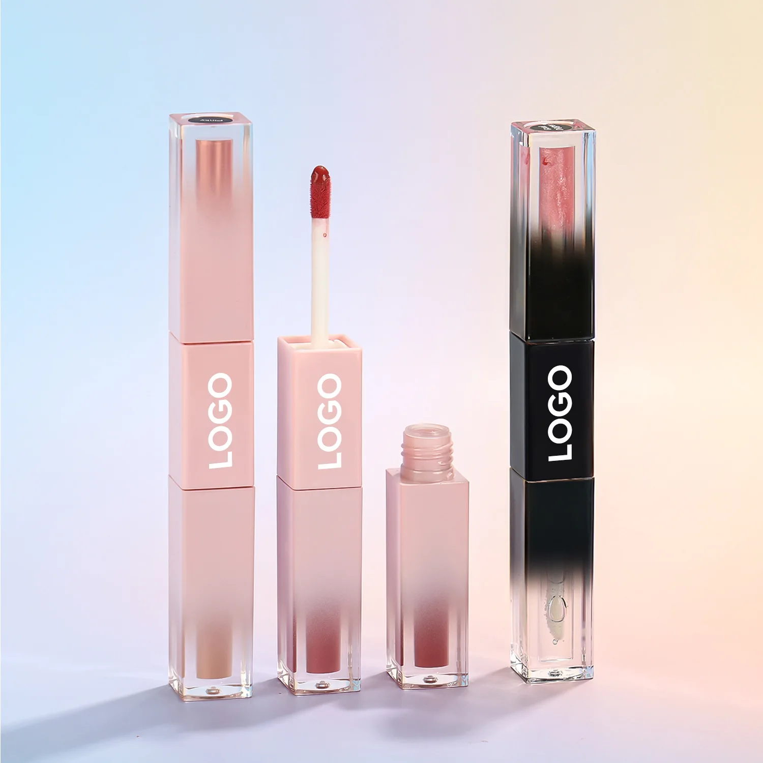 Logotipo personalizado Double Head Lip Gloss, Vegan Lipgloss, Batom Líquido, Impermeável, Maquiagem de Longa Duração, Cosméticos, Atacado, 20Pcs