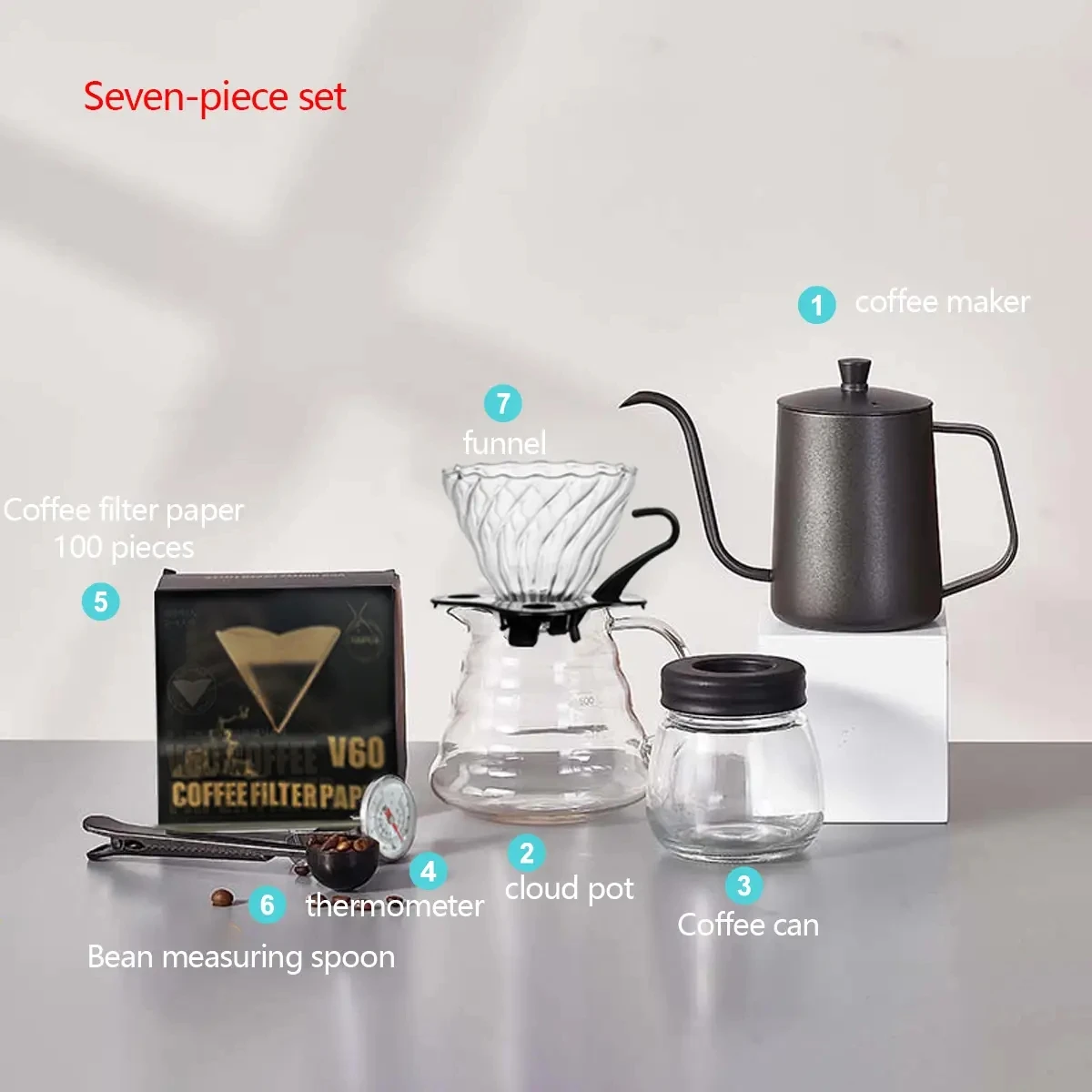 5/6/7pcs-Fashion Portable Coffee Set Grinder Scale With Timer Pour Over Coffee Kettle Drip Coffee Maker Accessories Gift