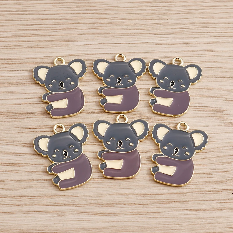 10pcs 21x21mm Cartoon Enamel Animal Koala Charms Pendants for Jewelry Making DIY Earrings Necklace Handmade Crafts Accessories