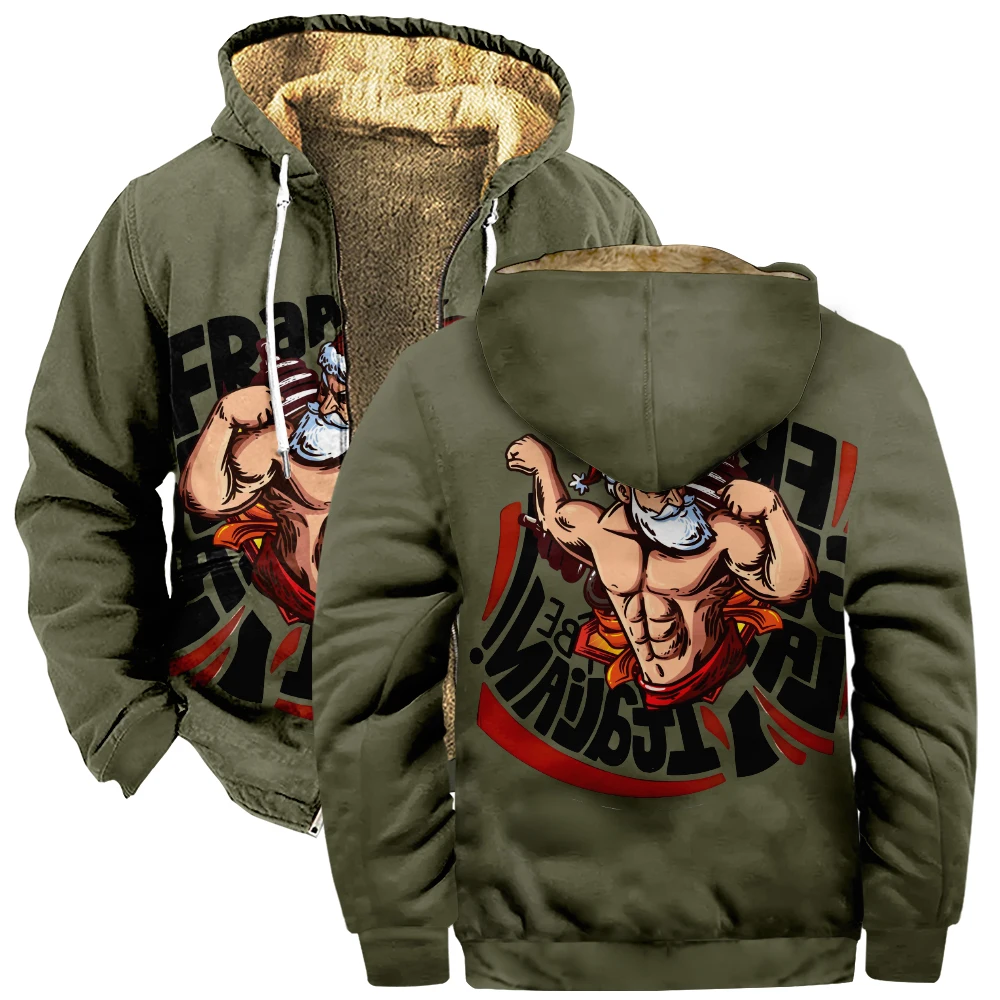 Men's Zipper Hoodie Christmas Cartoon Graphic Print Long Sleeve Jacket Women Winter Coat Funny Outerwear