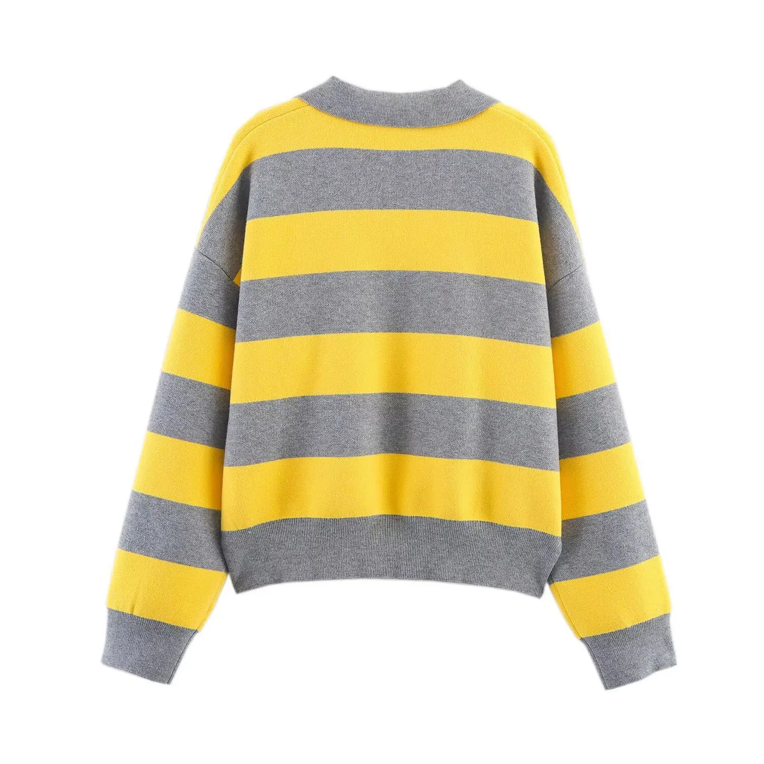 

HH 2025 женский осенний повседневный полосатый вязаный пуловер с длинными рукавами и отложным воротником, свободный простой свитер, женские уютные топы