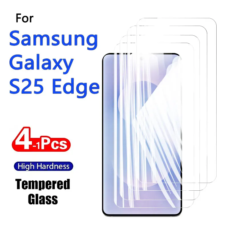 1–4 Stück Displayschutzfolien für Samsung Galaxy S25 Edge, gehärtetes Glas, Kristall, hohes Aluminium, kratzfeste Hülle, freundlicher Fingerabdruck