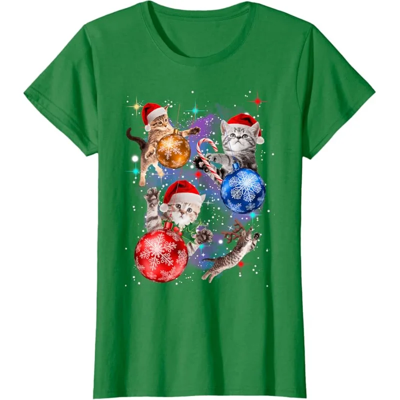 Chats de Noël mignons dans l'espace pour hommes et femmes, cadeaux d'ornements, t-shirt