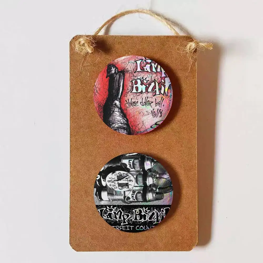 L-imp B-izkit Cute Cool Round Pin Badge Set for Anime Game Music Cartoon Fans Backpack Denim Jacket Hat Decoration