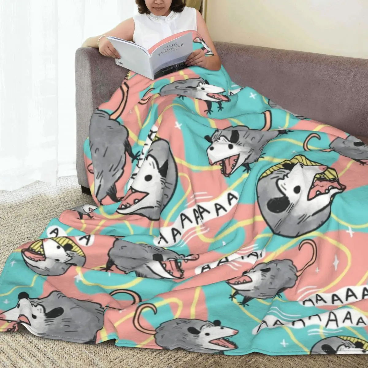 Opossum Screm Pattern Fleece Blankets Possum Animal Custom Throw Blankets for Home Hotel Sofa 200x150cm Plush Thin Quilt