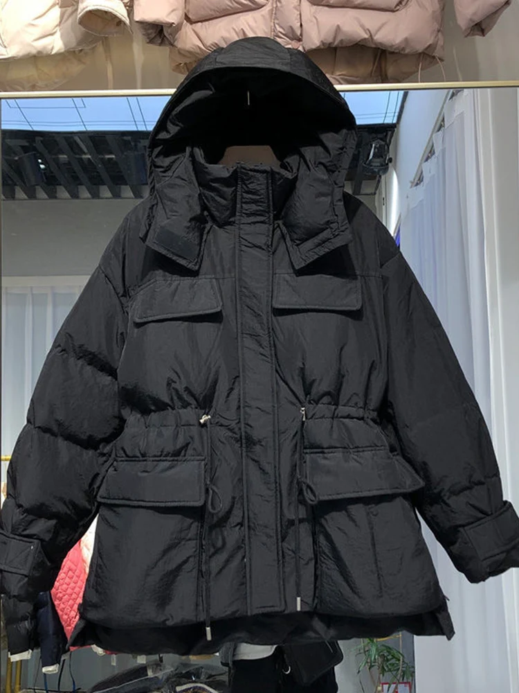 Imagem -03 - Fitaylor-cabolsa Feminino com Capuz Curto para Baixo 90 Jaqueta Branca de Pato Parkas de Cintura Ajustável Cabolsa Macio Solto Azul Outwear Inverno