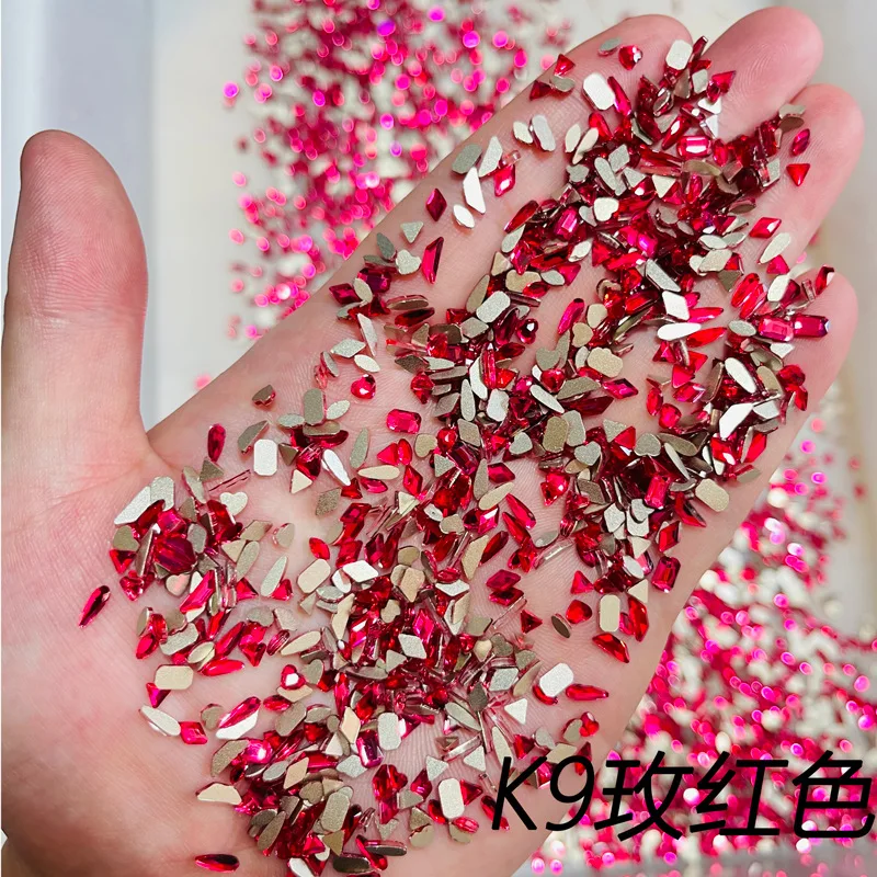 100Pcs Red Mixed Shape Nail Art Rhinestone 3D Mini Flat-Back Red Crystal Stone DIY 4-6mm K9 Super-Bright Red Manicure Glass