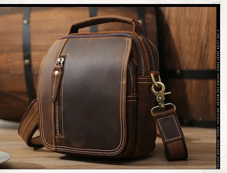 

Super Quality Men's Mini Shoulder Bag Genuine Leather Phone Pouch on Belt Small Crossbody Bag with Handle Outdoor Bag