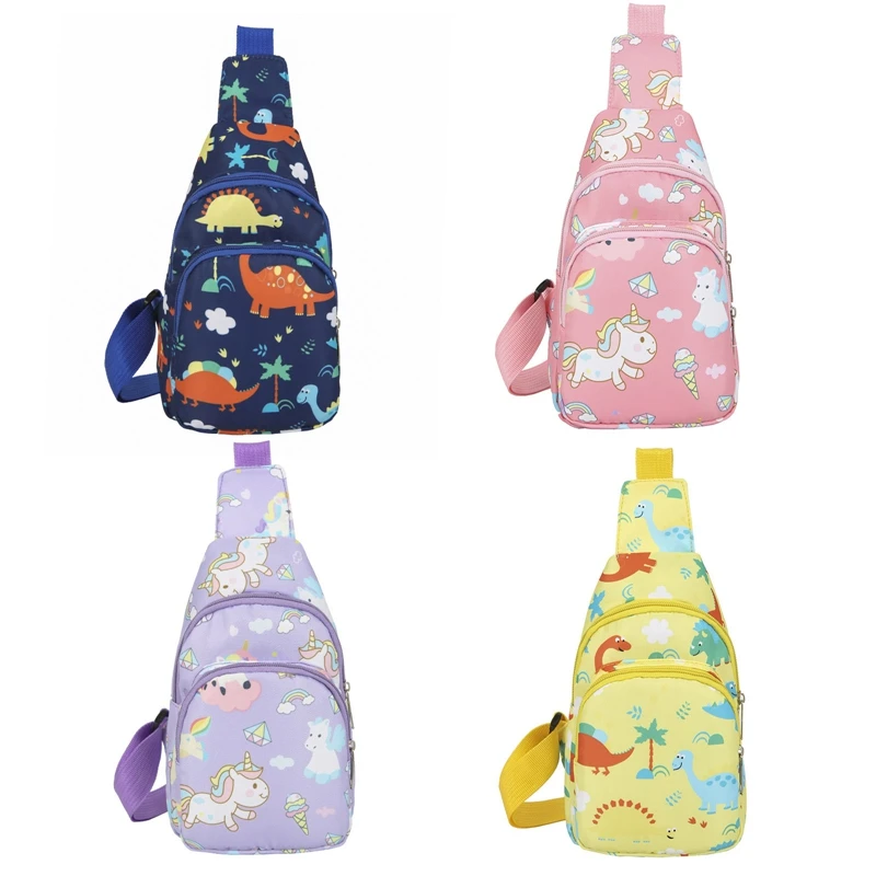 Children's Bags Cute Litter Dinosaur Unicorn Printing Trade Boys And Girls Zipper Chest Bag Crossbody Bag Cute Dinosaur Bag