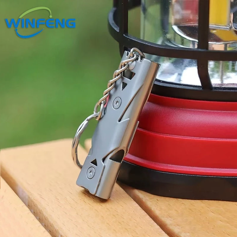 สูง Decibel นกหวีดพวงกุญแจสแตนเลสท่อคู่ Camping Hiking Emergency Survival Whistle กลางแจ้ง EDC เครื่องมือพวงกุญแจ