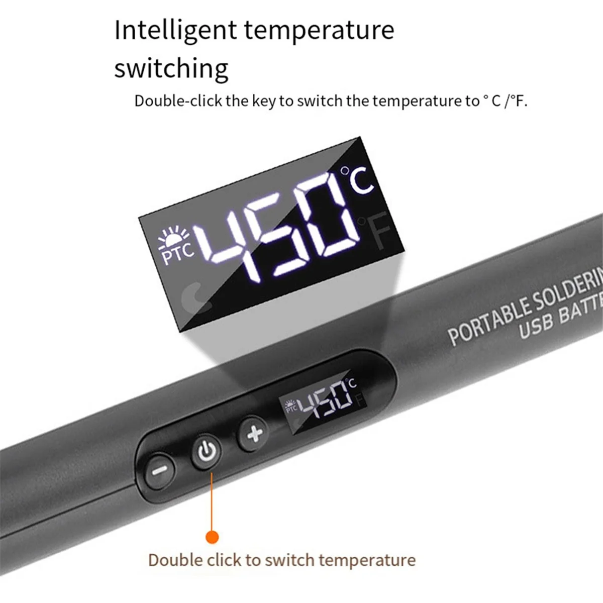 USB Digital Soldering Iron Adjustable Temperature 300-450℃ Type-C Interface Battery Intelligent Solder Welding Iron Tool