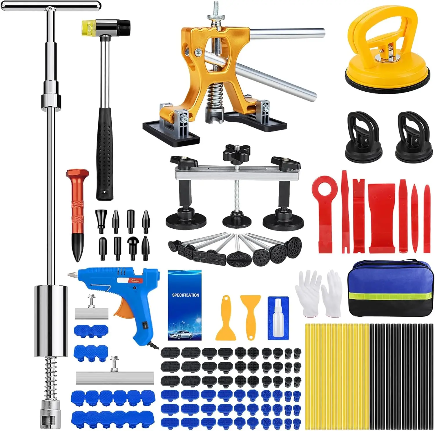 135pcs Paintless Dent Repair Kit with Golden Lifter, Bridge Puller, Slide Hammer for Car and Appliance