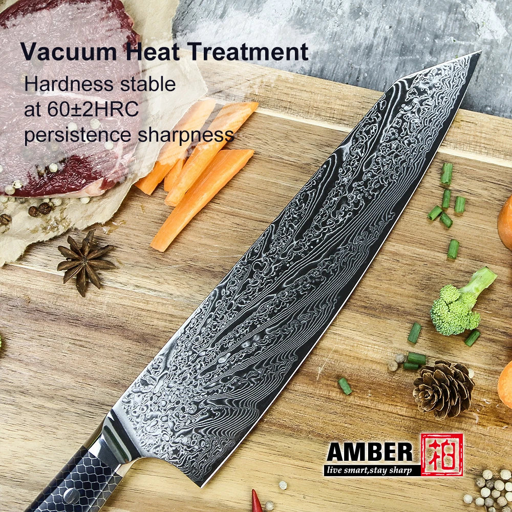 العنبر 67 طبقة دمشق الصلب طقم سكاكين المطبخ VG10 الأساسية سكين الطاهي العسل مشط الراتنج مقبض اليابانية Santoku اللحوم تقطيع سكين