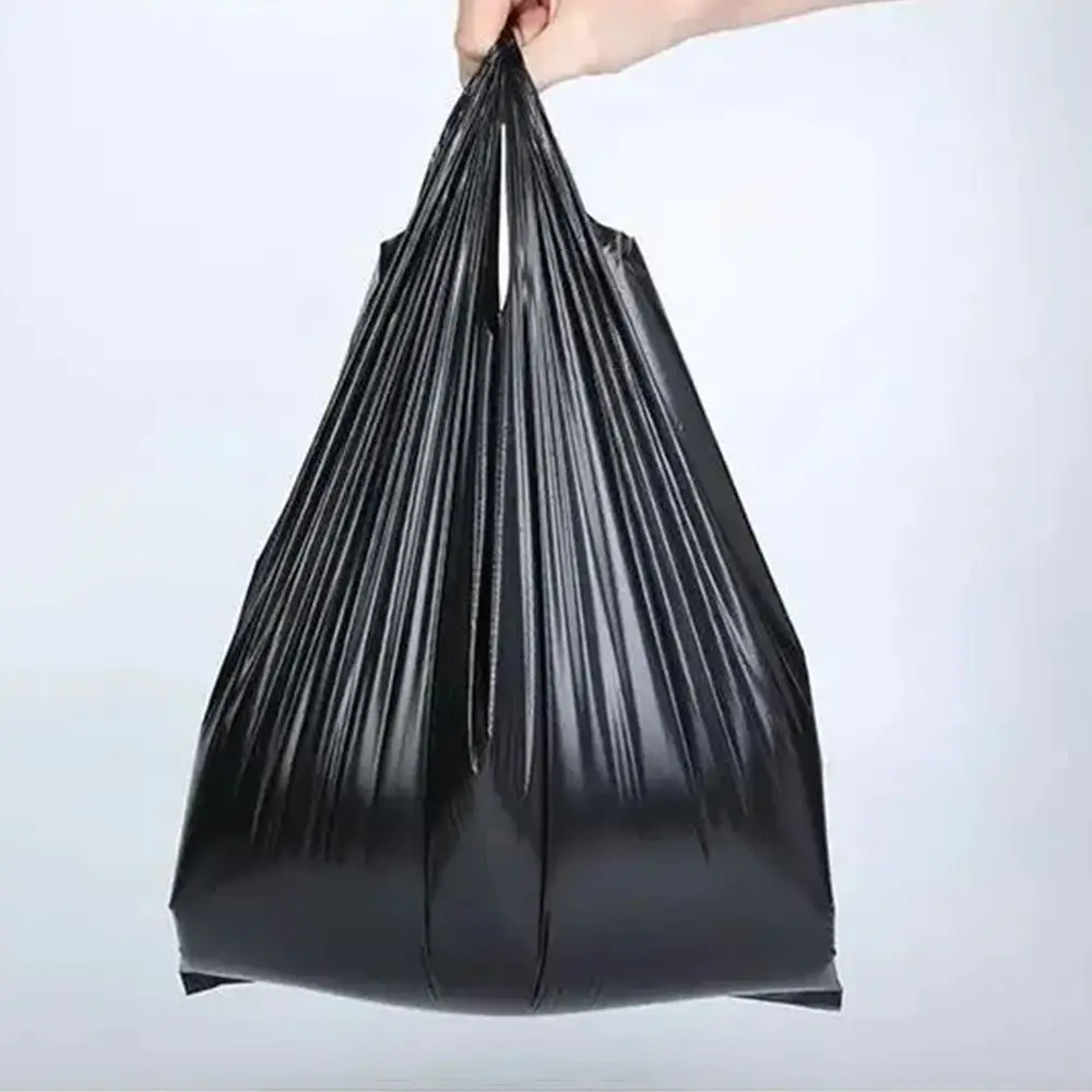 200 sacchetti della spazzatura resistenti addensati in plastica durevoli grandi sacchetti della spazzatura 50 * 32 cm con manici sacchetto di immagazzinaggio della spazzatura uso domestico