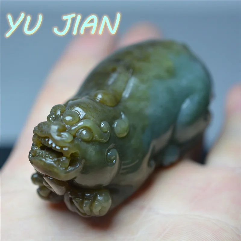 Natural Hetian Jade Pixiu Green  Emerald Men's Good Luck Wealth Play Jewelry Jadeite Exquisite Accessories