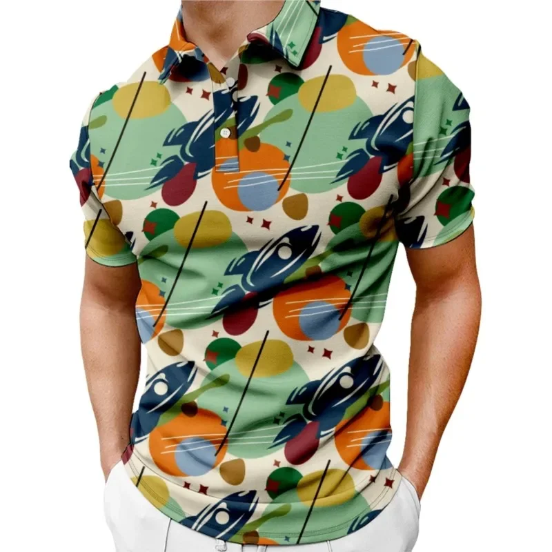 Men's Painted Rocket Print Short Sleeved Polo Trendy Casual Business Regular Style Daily Polo Shirt Clothing Tops