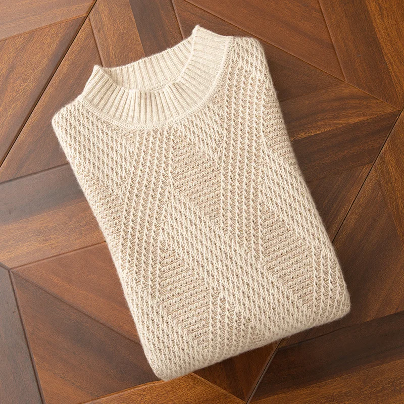 

2025 толстый пуловер с высоким воротником, мужской 100% кашемир, повседневный теплый мягкий свитер, осень-зима, модный модный трикотаж, топ