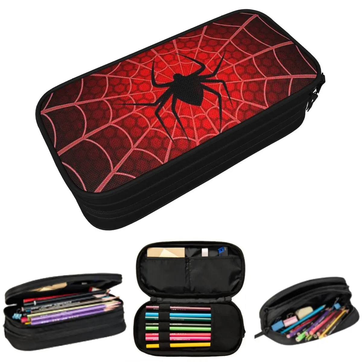

Black Spider Pattern Red Pencil Case for Students School Pen Box Pencil Bag Stationery Supplies Pen Holder Bag
