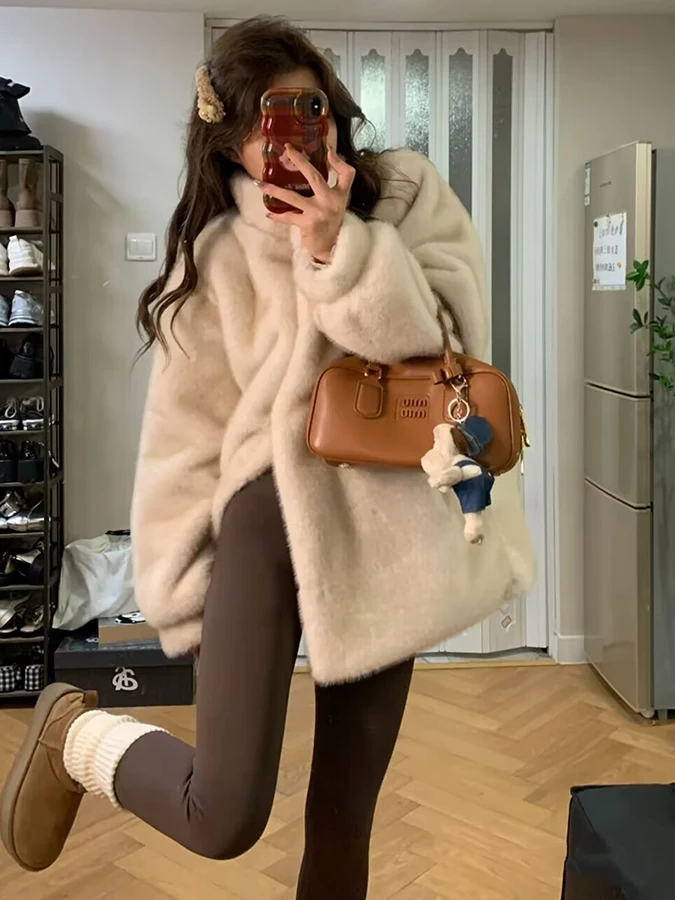 

Экологичная шуба из норки, женская шуба средней длины с воротником-стойкой, удобная теплая верхняя одежда на все сезоны