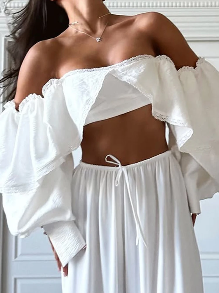 Women's Sexy Lace Patchwork Lace-up Versatile Top Square Neck Full Sleeve Short Tops 2026 New Summer Lady Daily Street Outwear
