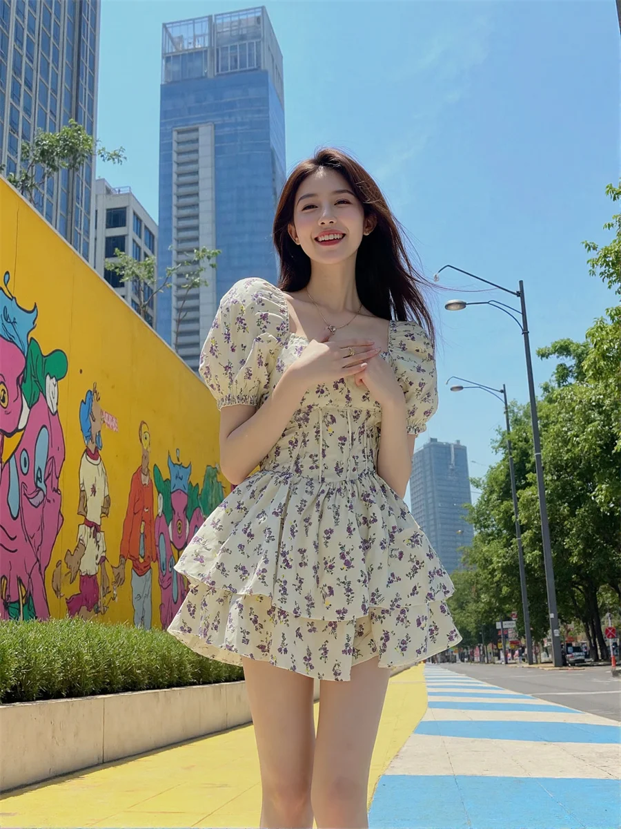 Vestidos brancos femininos para mulheres acima do joelho mini babado em camadas babados chiffon doce elegante feminino princesa sonhador