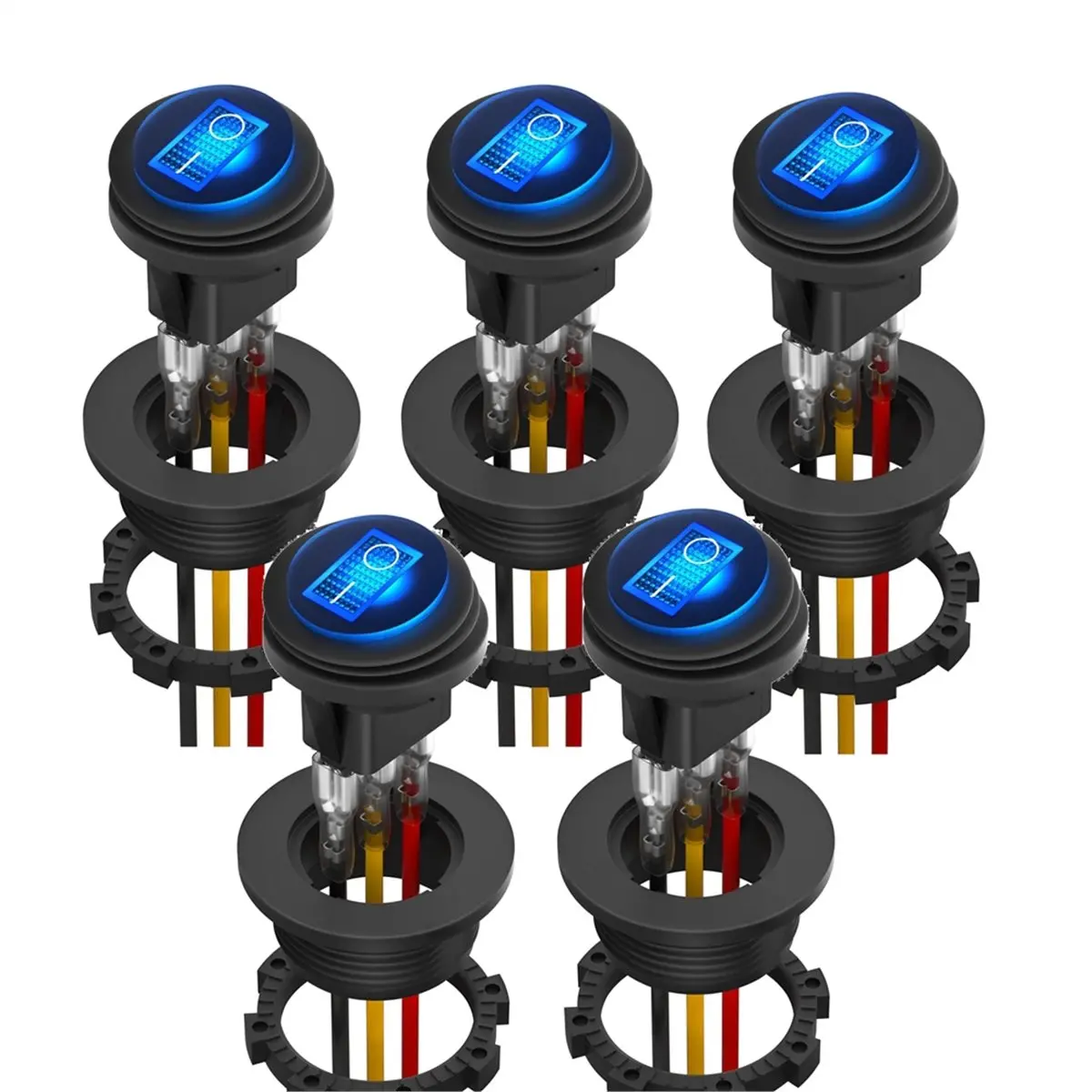 A24I 5pcs Waterproof Round Rocker Switch with Shell 12V Blue LED Rocker Toggle Switch Lighted on Off SPST 3 Pin 12V